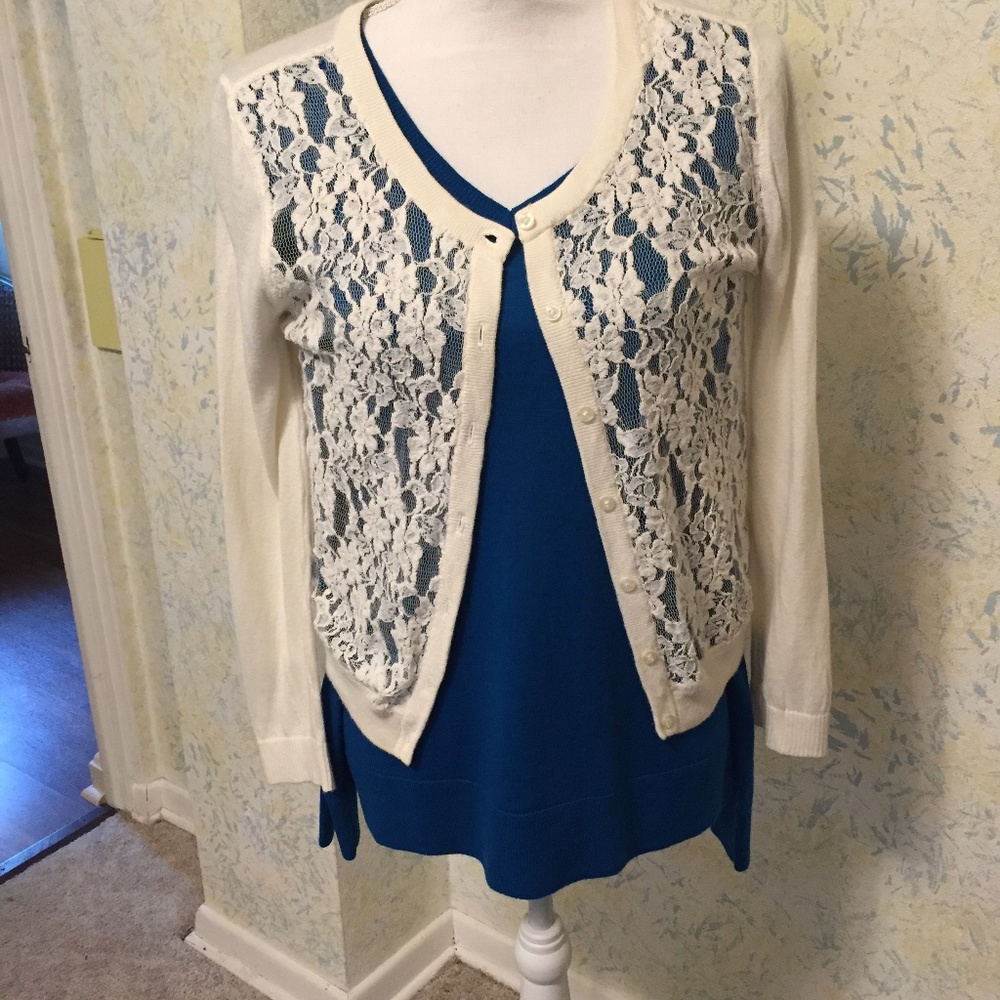 Forever 21 Lace Front Cardigan Medium Sweater